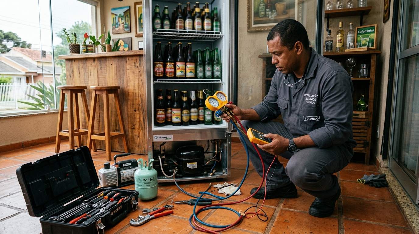 Técnico realizando manutenção de motor de cervejeira em Limeira‑SP
