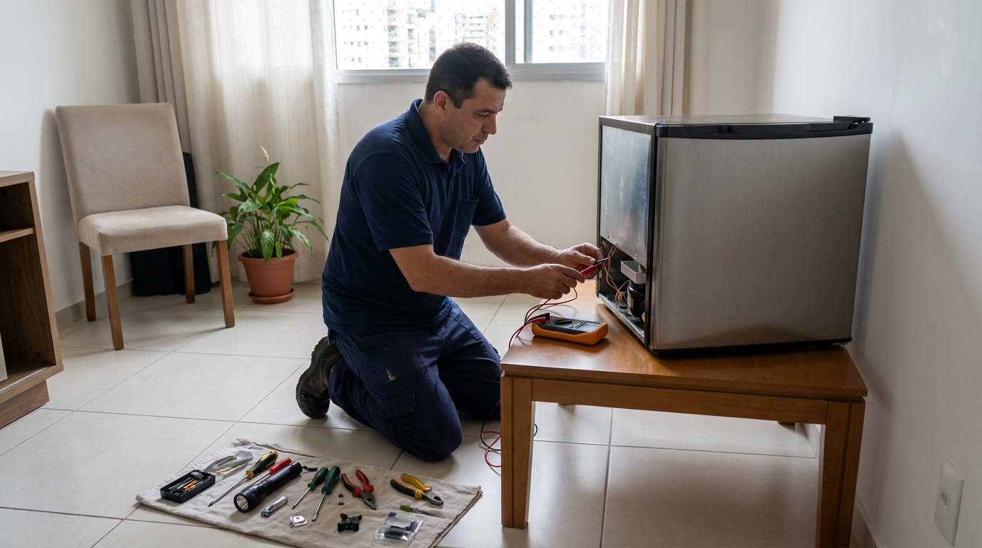Técnico de conserto de frigobar em residência em Limeira‑SP