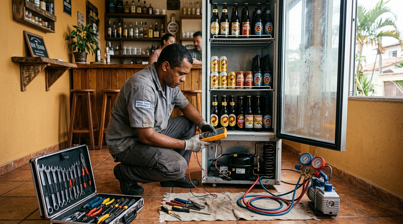 Troca de termostato de cervejeira em atendimento técnico em Limeira‑SP